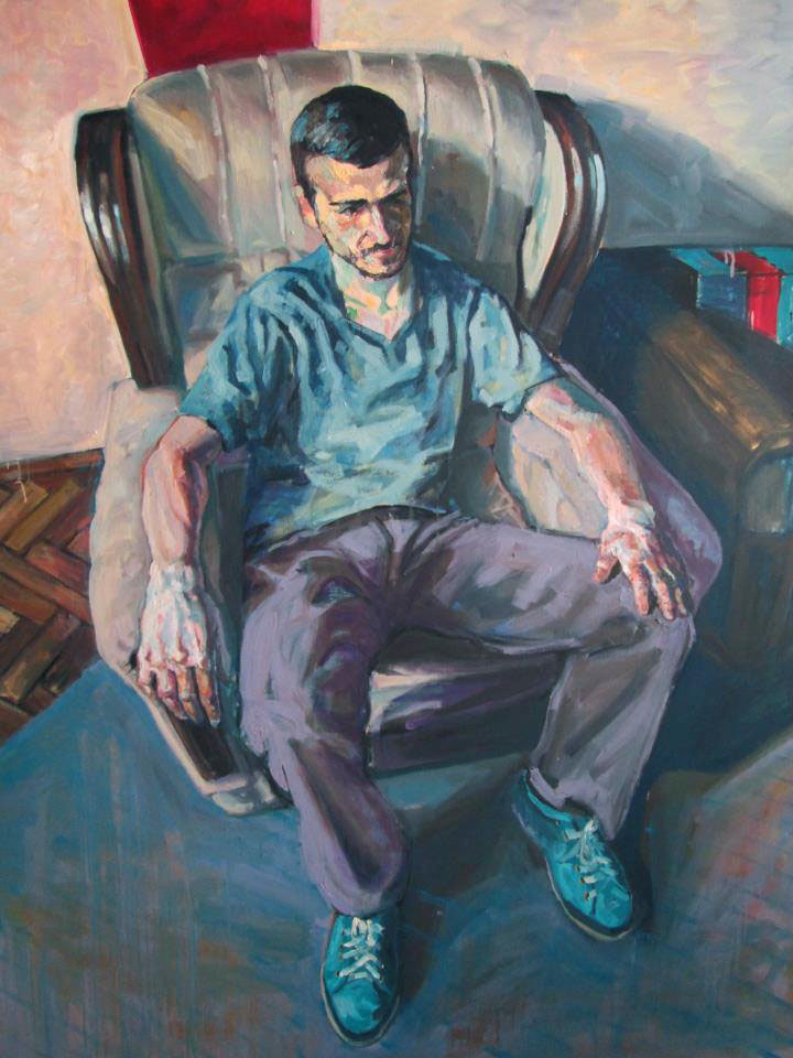 oil figure chair portrait people boy girl selportait diptih moves gestures antomy room blue oiloncanvas