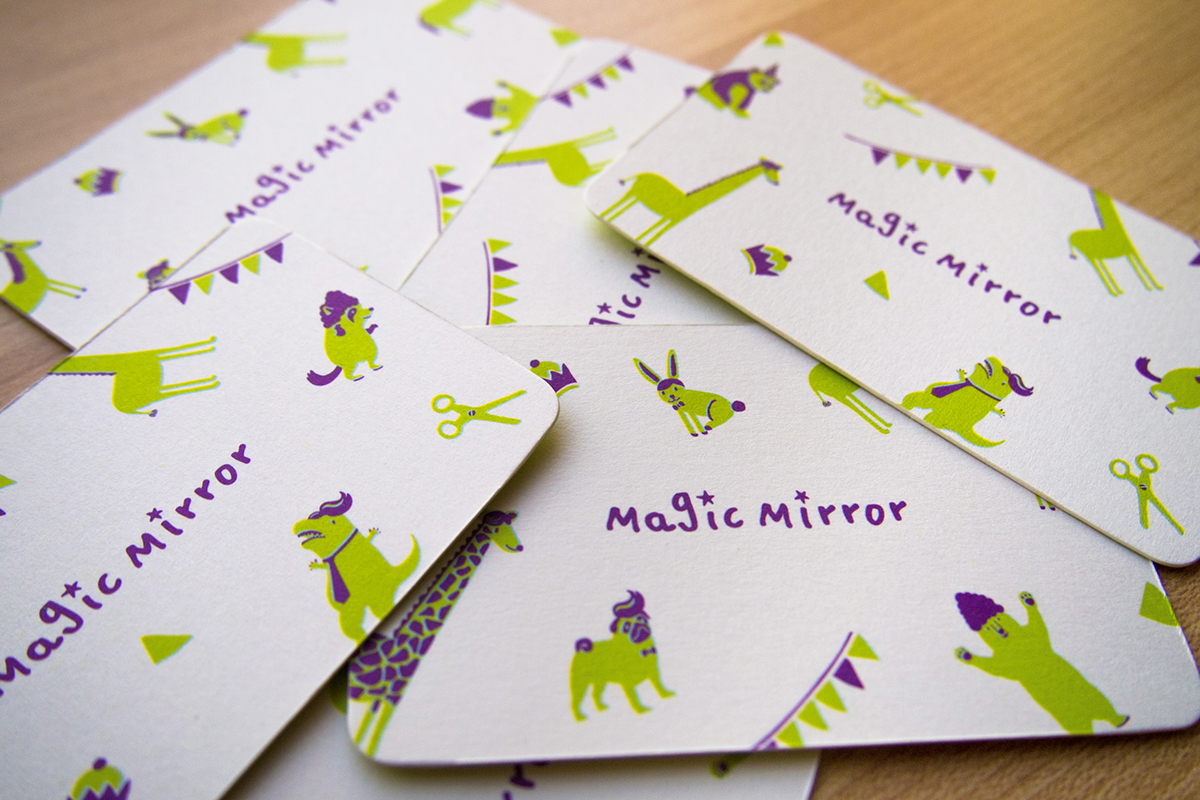 Magic Mirror Character animals Hair Salon Name card Shop card identity kids happy joyful Website