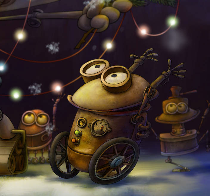 kvantik illustrations art Character color digital Christmas xmas robot STEAMPUNK