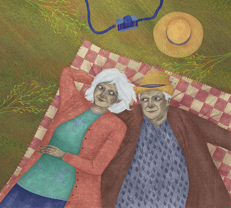 pressillustration illustration for magazine marriage senior blind smartphone Divorce hospice rest children