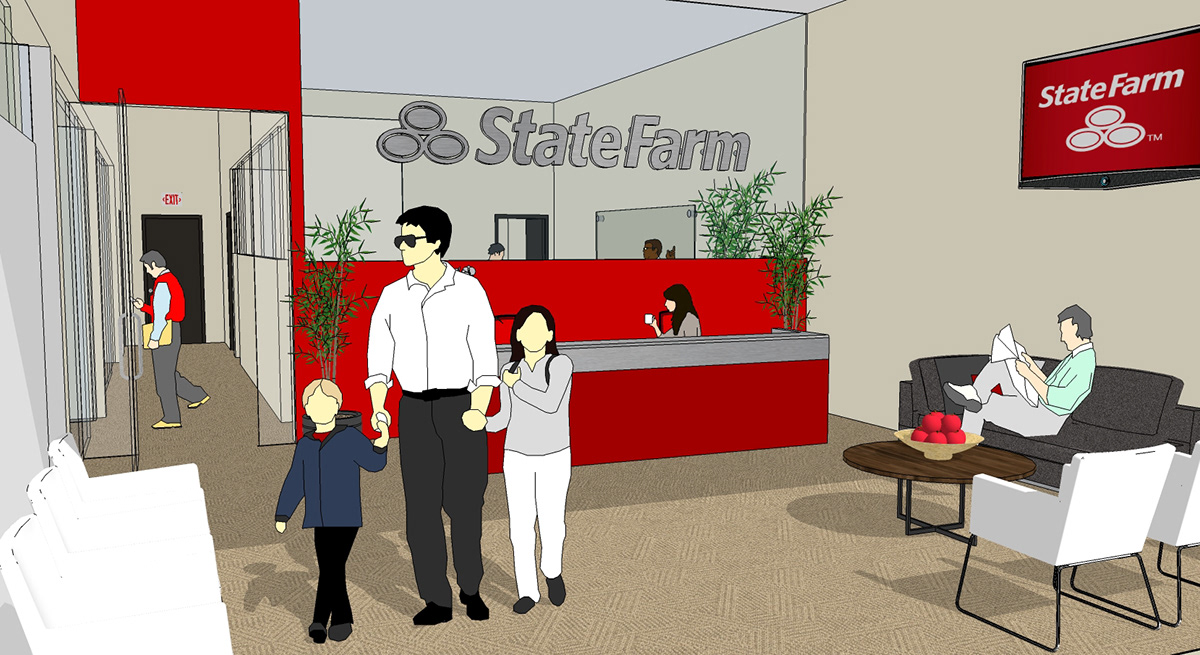 environmental graphics corporate State Farm interiors open plan Office store front strip mall sales