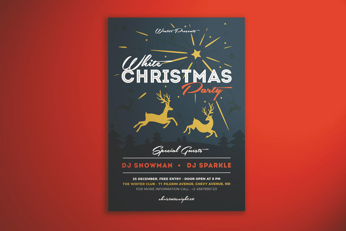 Christmas party flyer poster Event deer snow Holiday KMZVRLab print