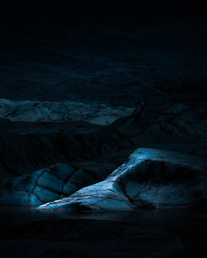 drone night Aerial glacier iceberg iceland led light abstract dark