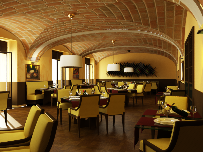 hotel Interior 3D modeling Render vray design restaurant room table wine Vault