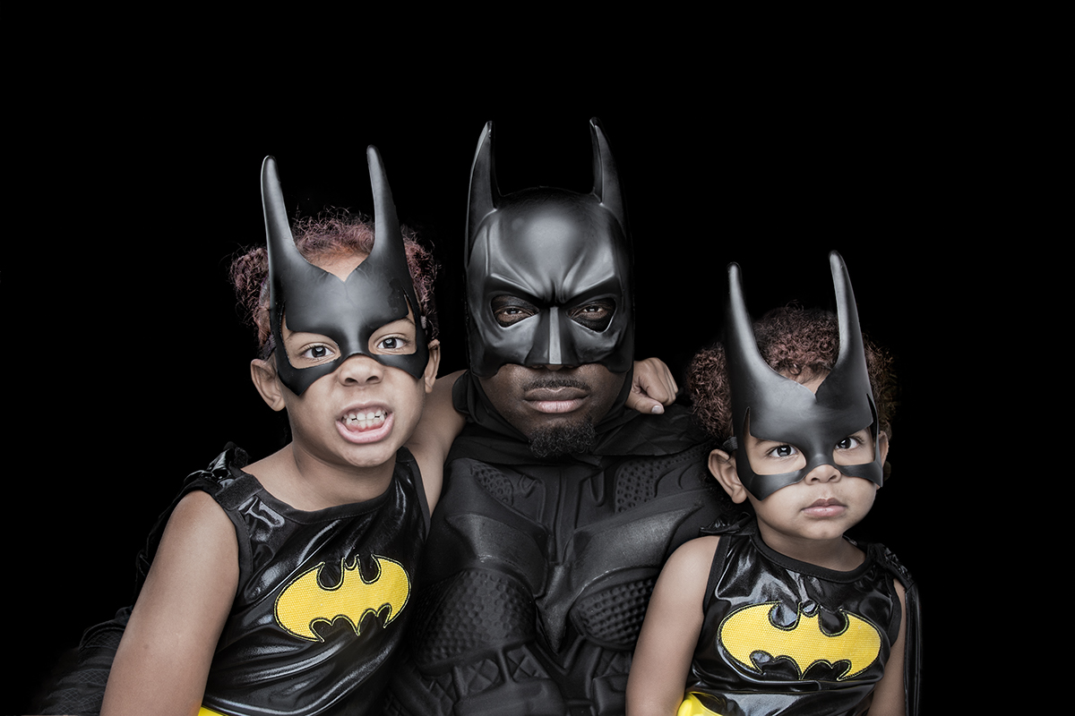portrait editorial retouching  photoshop Character commercial low key mask batman dark knight gotham city marvel costumes black dark children family Halloween