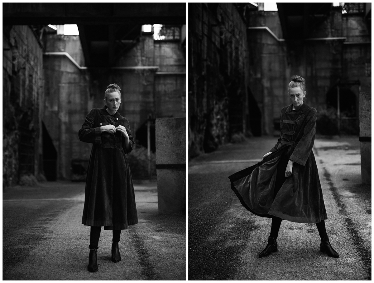 black and white emotion Emotional intense woman coat vintage