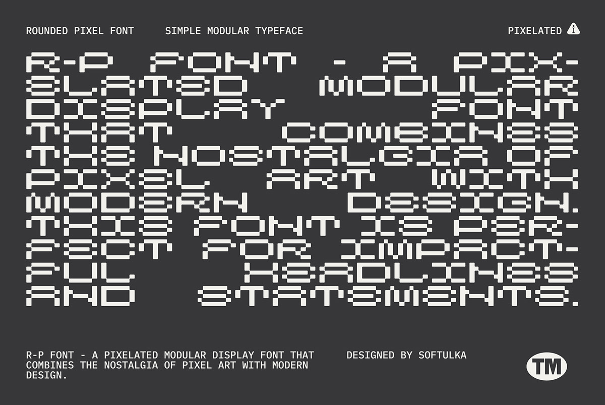 pixelated font Modular Typeface display font rounded corners font pixel font Modern Typeface Brutal Font Bold Pixelated Typeface