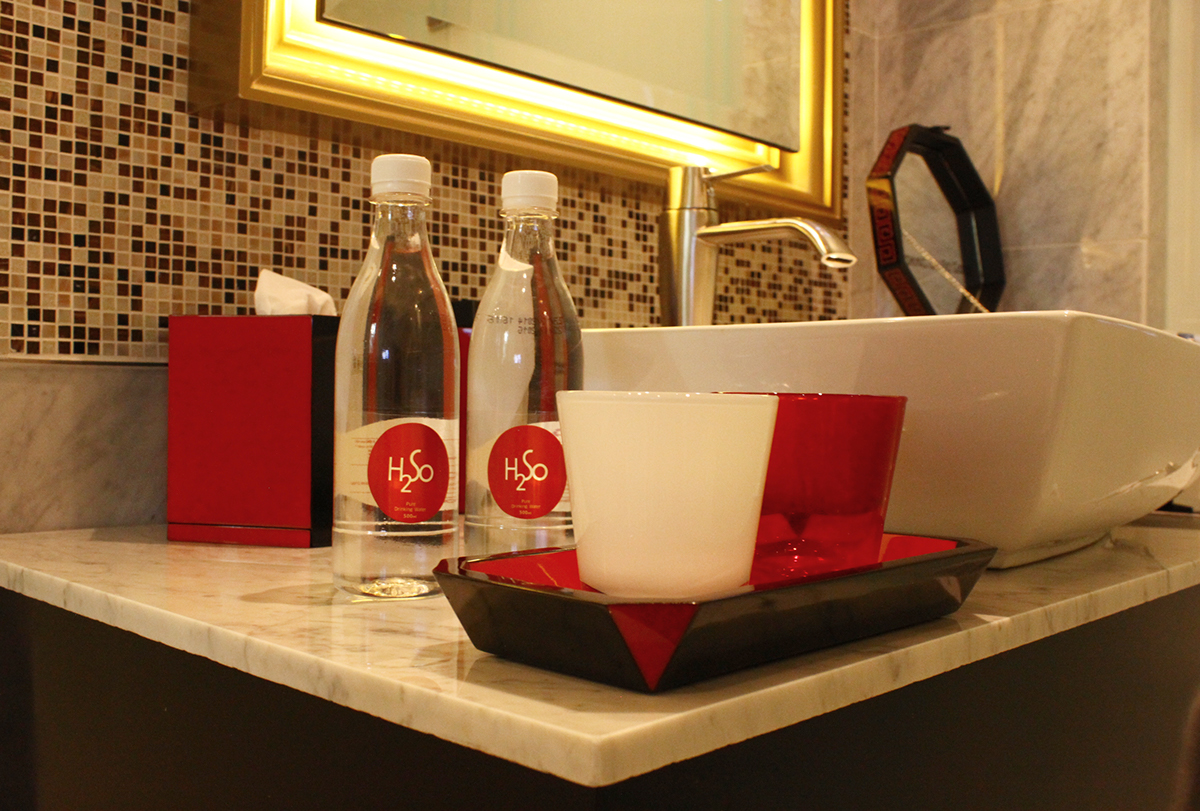 pattern design amenities pens luxury hotel bathroom Water Bottles graphic