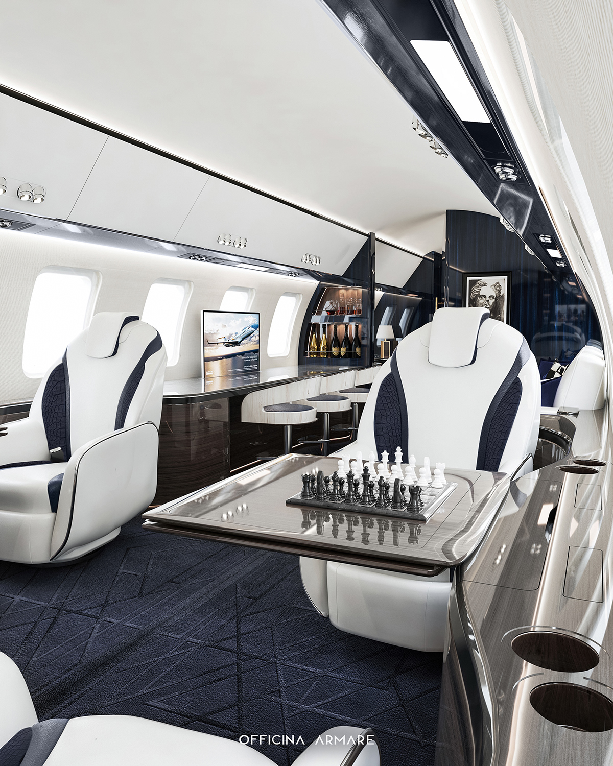 Aircraft aviation Interior interior design  interiordesign Jet plane Private Jet luxury officina armare