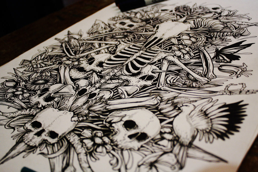 surreal skull fuzz evil doodles ink