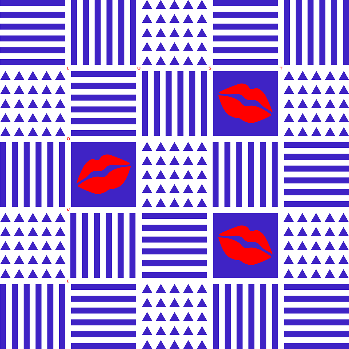Patterns blue red lines theliminalanimal kiss Icon grid bold eyes