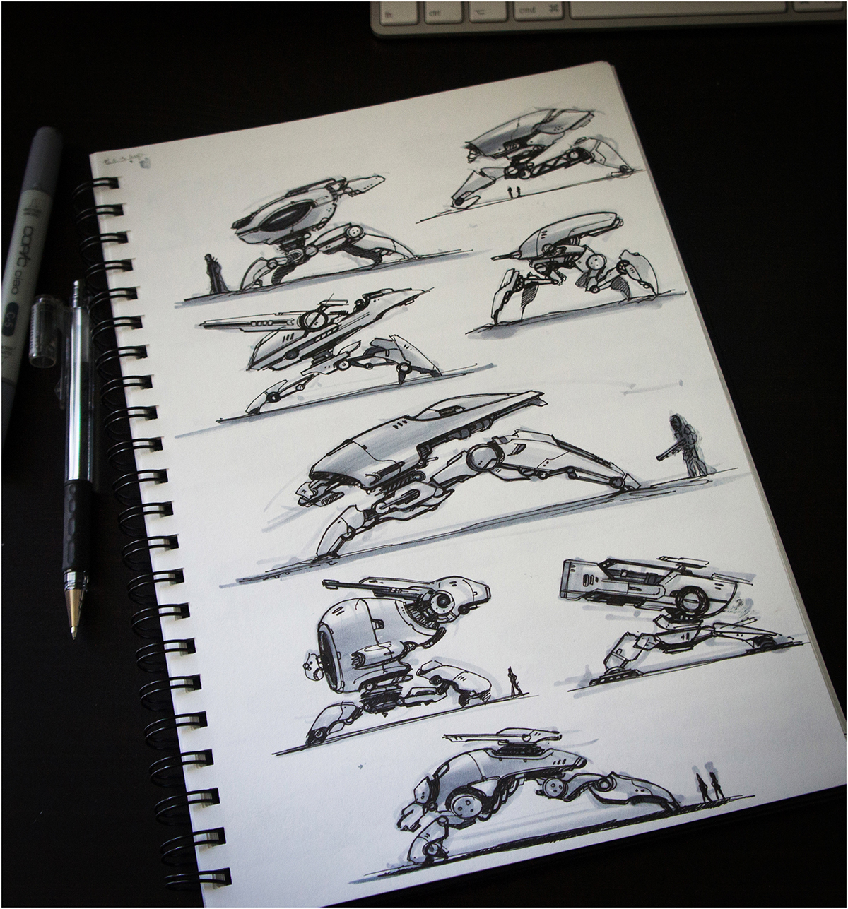 sketch Copic Marker Thumbs thumbnails concepts sci-fi robots Mechas spaceships vehicles characters sketchbook Oliver Hubertus  sketches