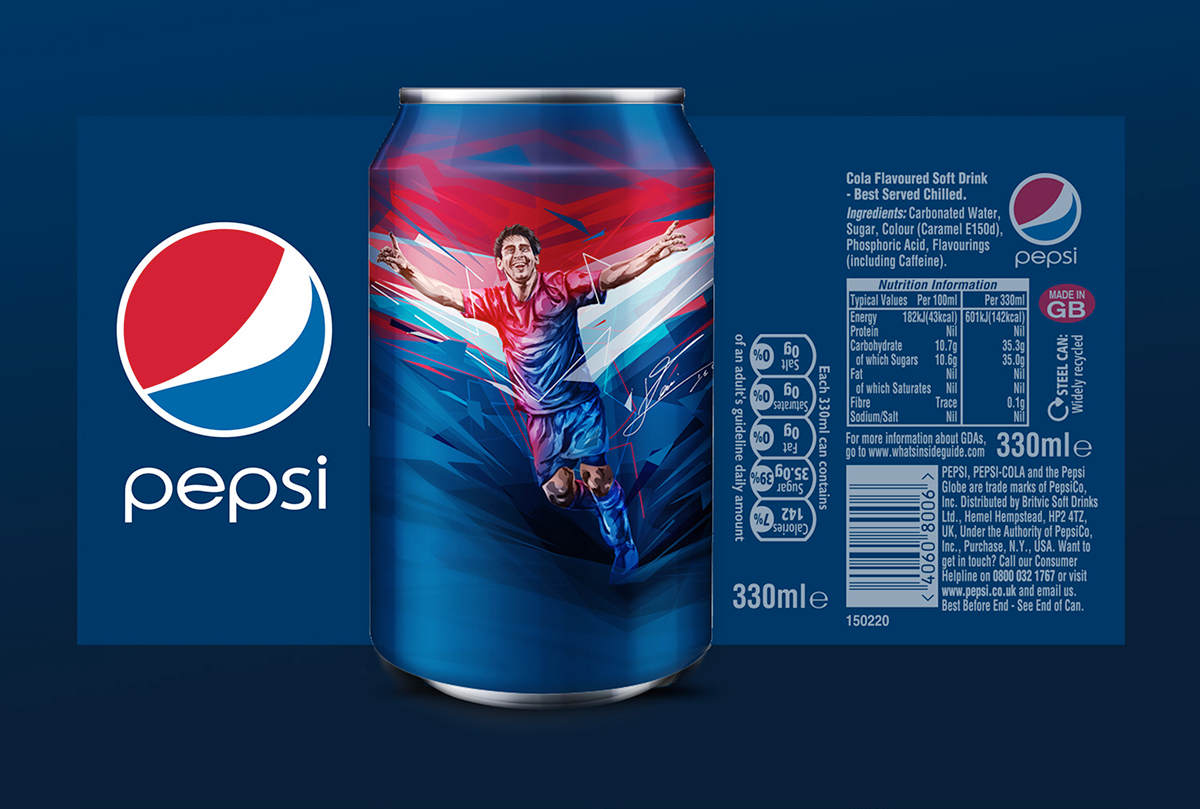 messi can package blue cola drink beverage art soccer football lionel Ps25Under25