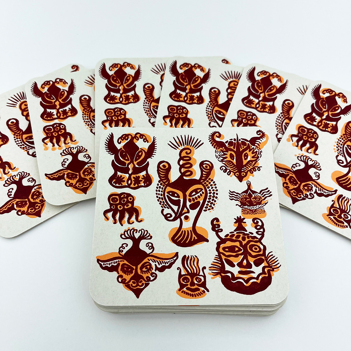 coaster product design  printmaking masks creature characterdesign ILLUSTRATION  coasterdesign Silskcreen