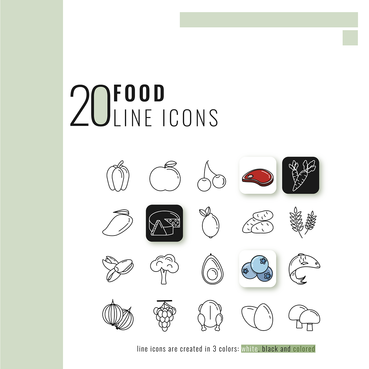 icons Food Icons icon design  Food  food illustration vector line black and white colored food line icons