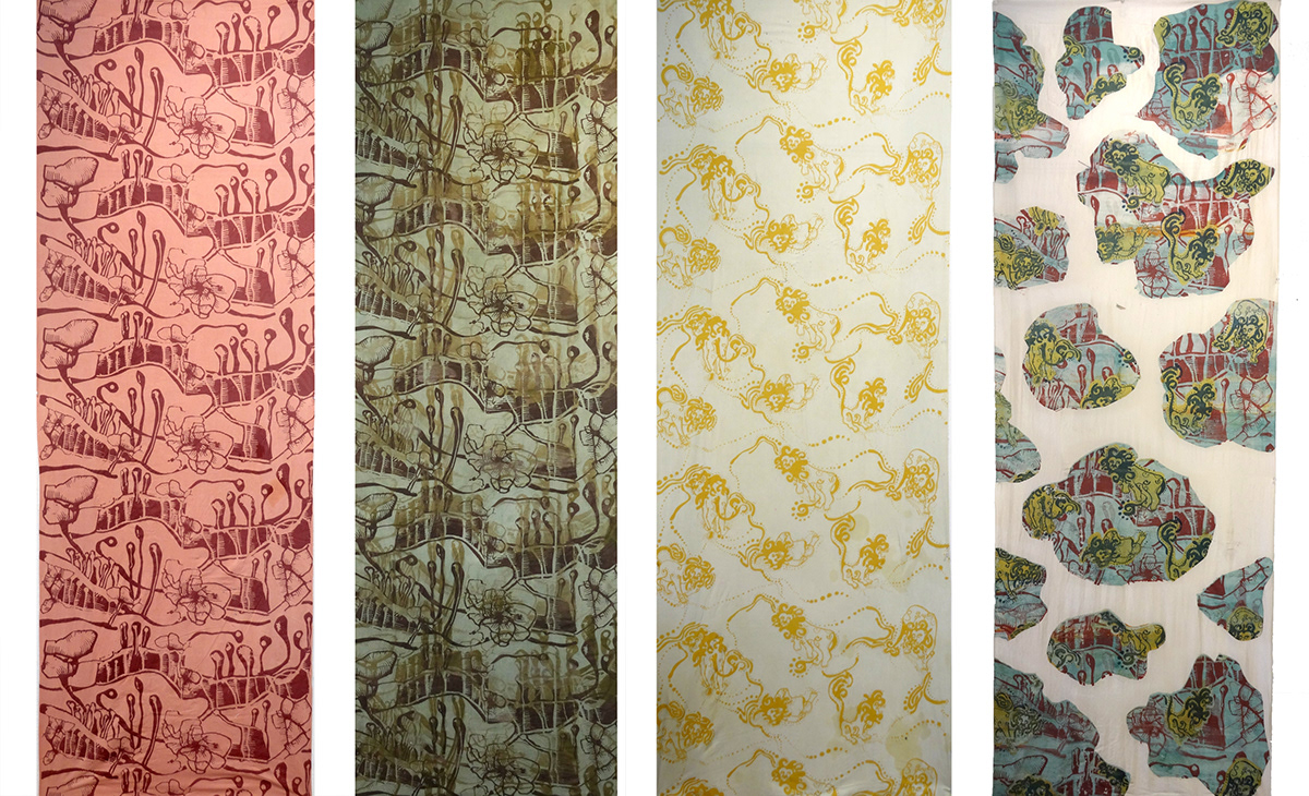 Fabric Silkcreen print repeated pattern dye cotton wizard of oz