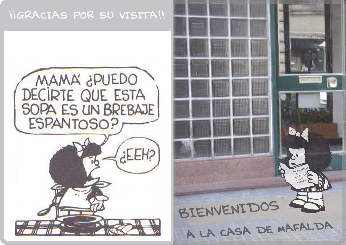Quino mafalda Pizzeria Tio Felipe San Telmo Almacen Don Manolo Btl accion Reccorido Radio Gráficas