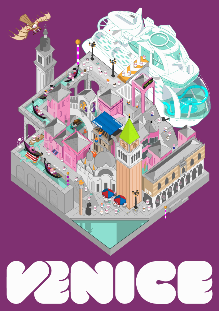 Wimmelbild geometric vector lineart city map infographic