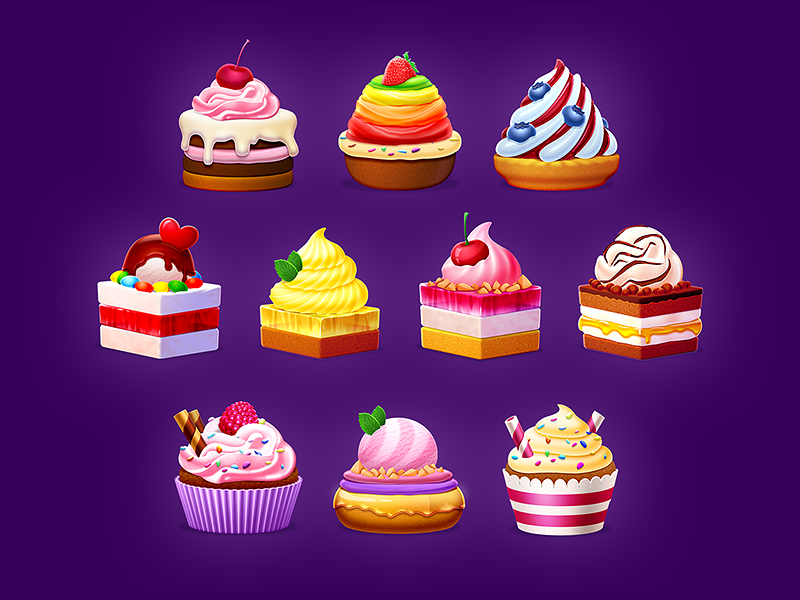 Sweets Candies ice cream pastries icons illlustration photoshop game