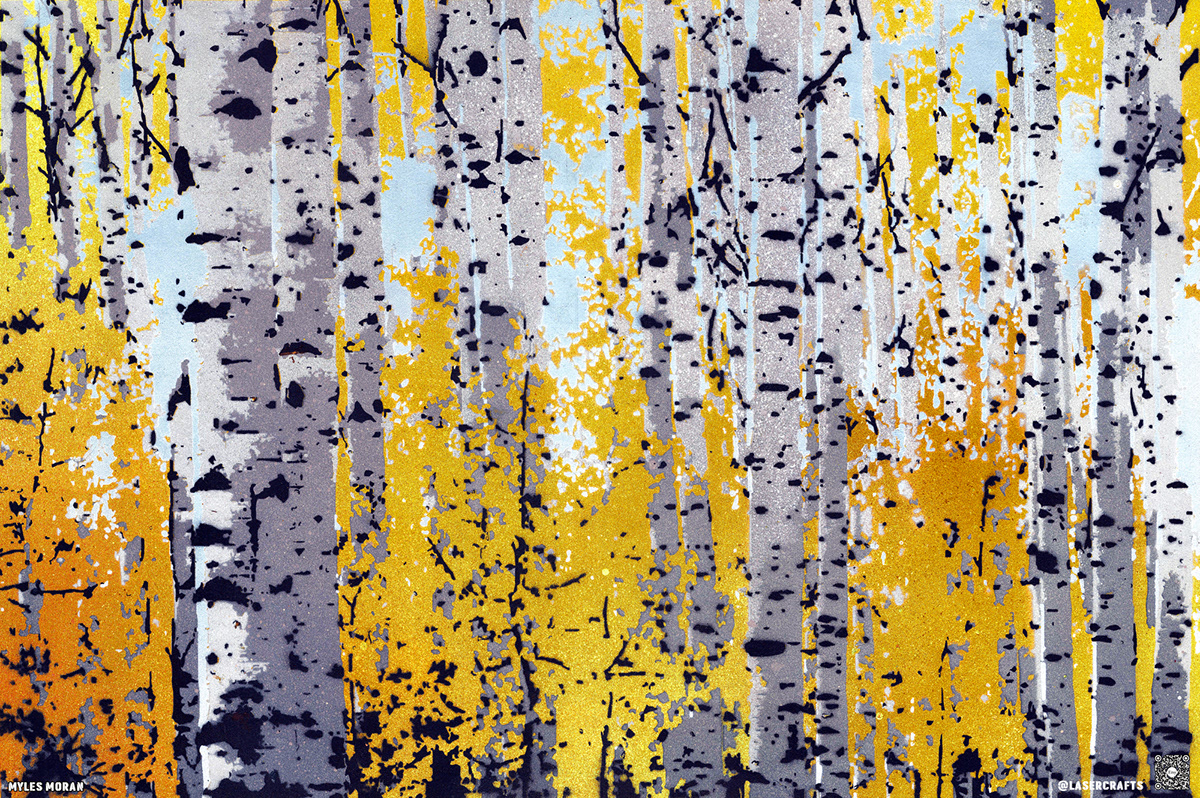Fall trees folliage spray paint stencils painting   art modern' Nature graphic Adobe Portfolio aspen birch