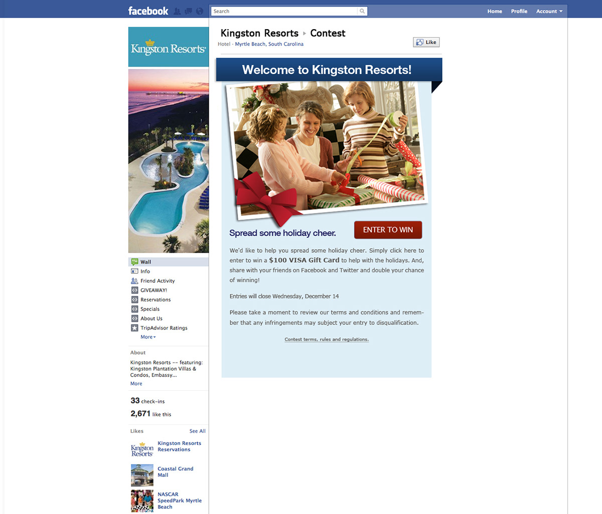 social media Holiday contest kingston resorts