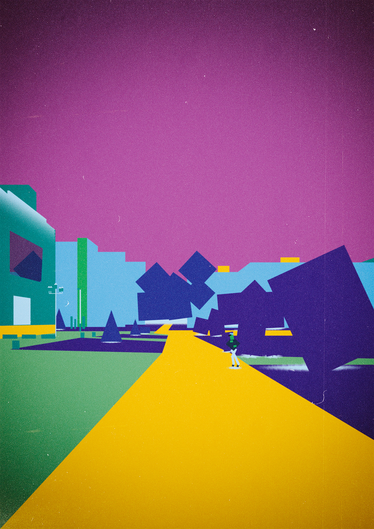 Slavutich poster urbanism   colorful gritty noise modern cubism Brutalism hafltone