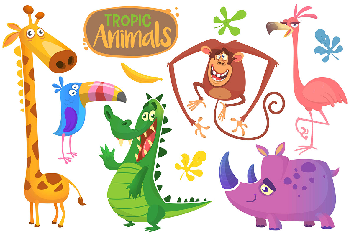 animals cartoon giraffe tiger design elephant package children set