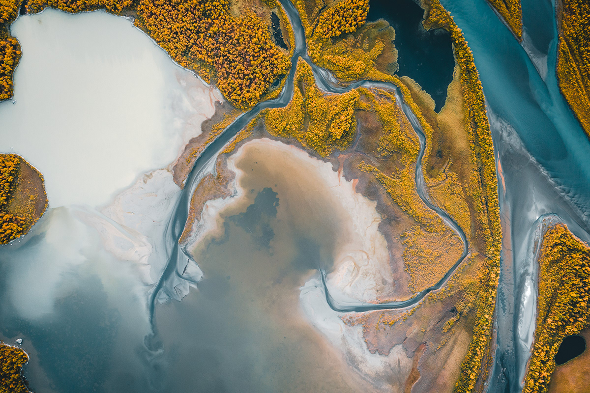 Lapland Arctic autumn Photography  Aerial drone Nature Landscape Sweden