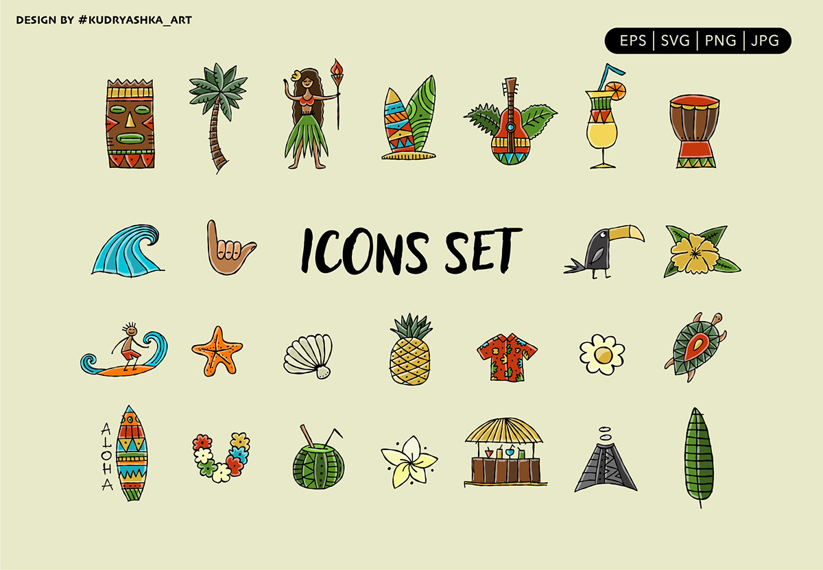 Aloha hawaii icons set