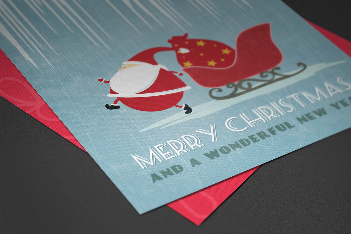 xmas Christmas greeting card postcard wish merry Retro Vectorial vintage colorful cheerful typo