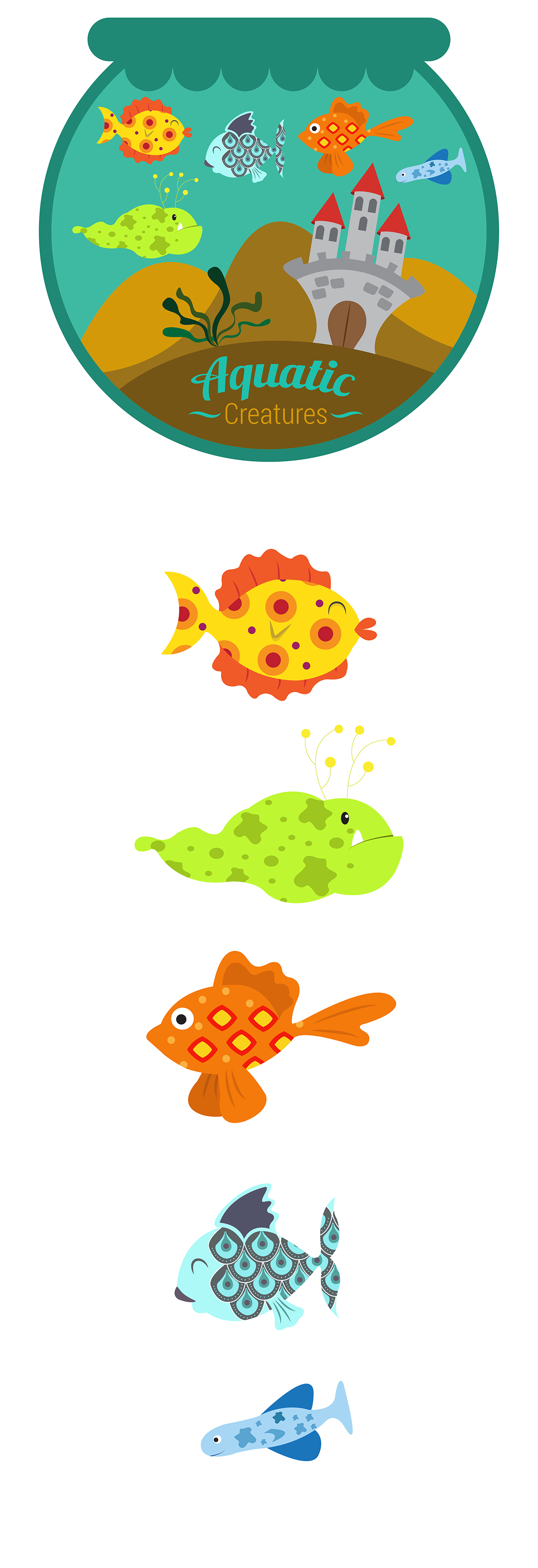aquatic creatures fish stickers cute
