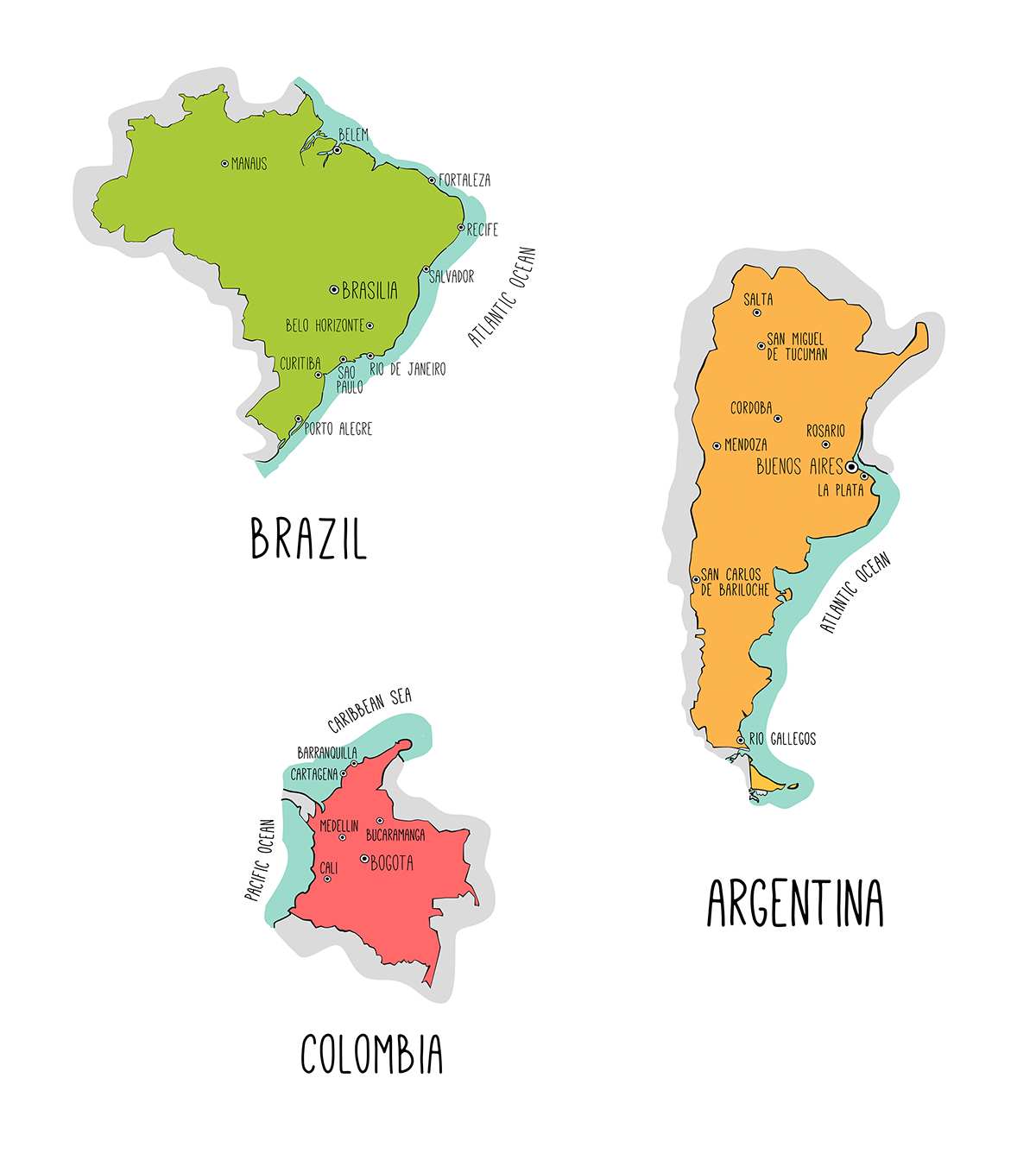 america south argentina Brazil colombia chile maps flags venezuela