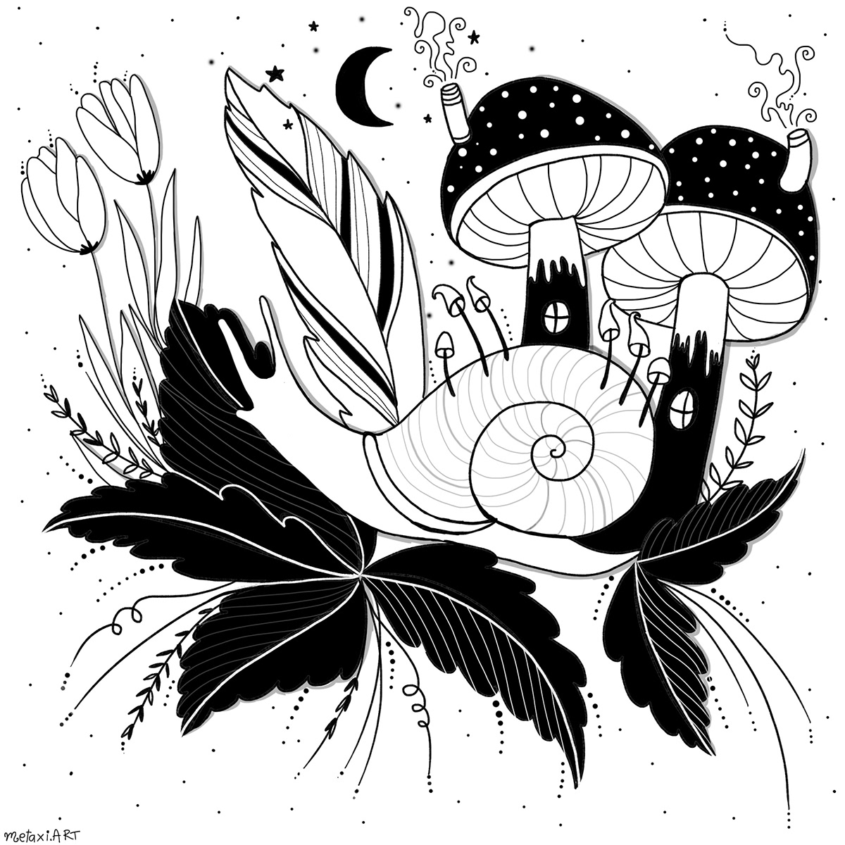 blackandwhite cyprus fairy Imagine Magic   mushroom Nature smurfs snail wacom