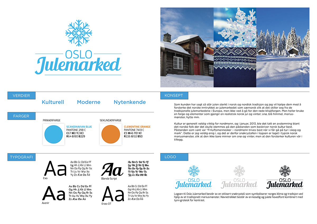 Christmas rebranding norway norges kreative høyskole norwegian Octagon Design Scandinavian blue snowflake design manual design guide brand guidelines identity
