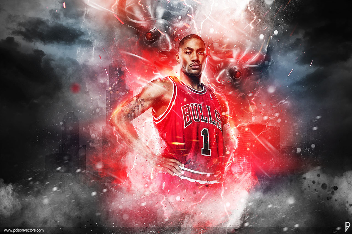 sport basketball sports poster sport design NBA Derrick Rose bulls dark light lights effects manipulation wallpaper