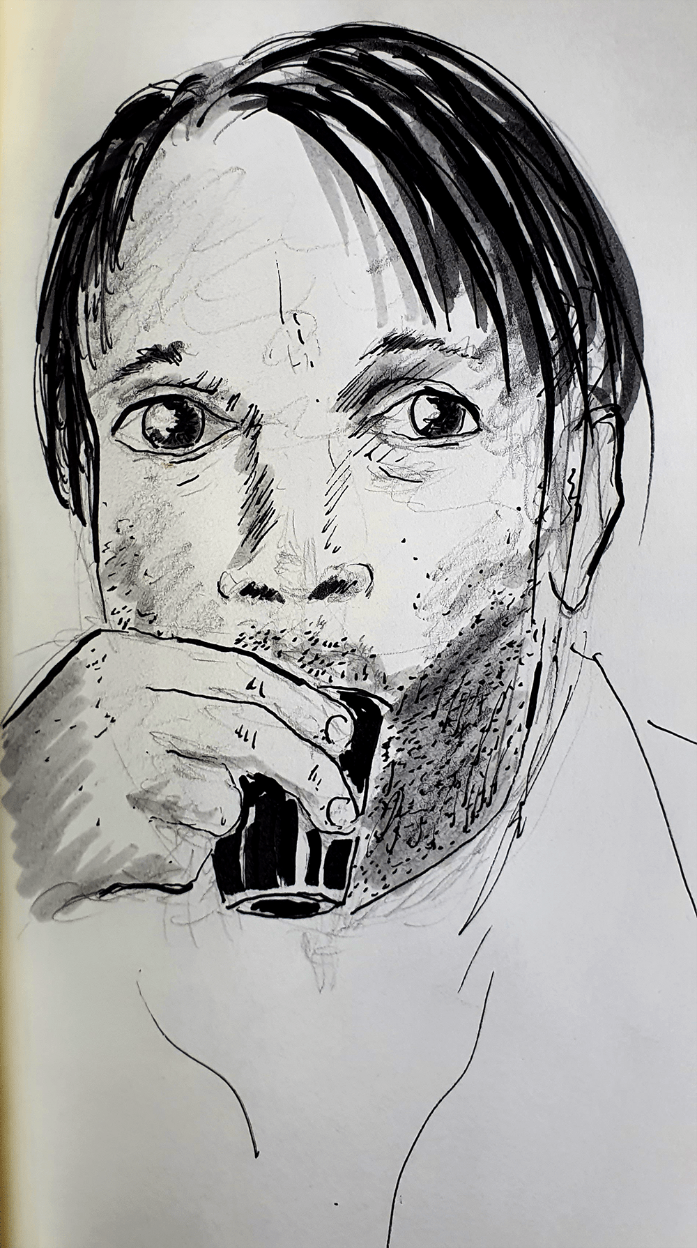 Drawing  face graphite ink pencil portrait sketch