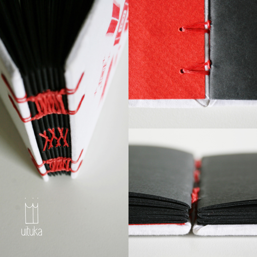 handmade Hand-Bound journal notebook sketchbook coptic stitch White red black