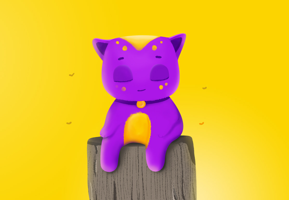Cat violet yello Character animation  Pet animal feline cute