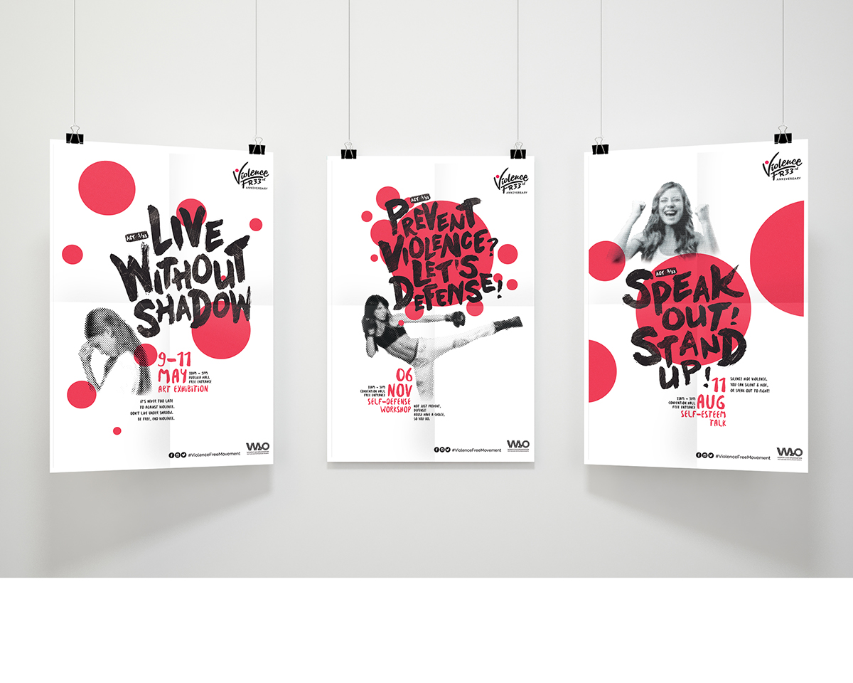 NGO violence free campaign poster leaflet type design Corporate Identity brand communication anniversary Project