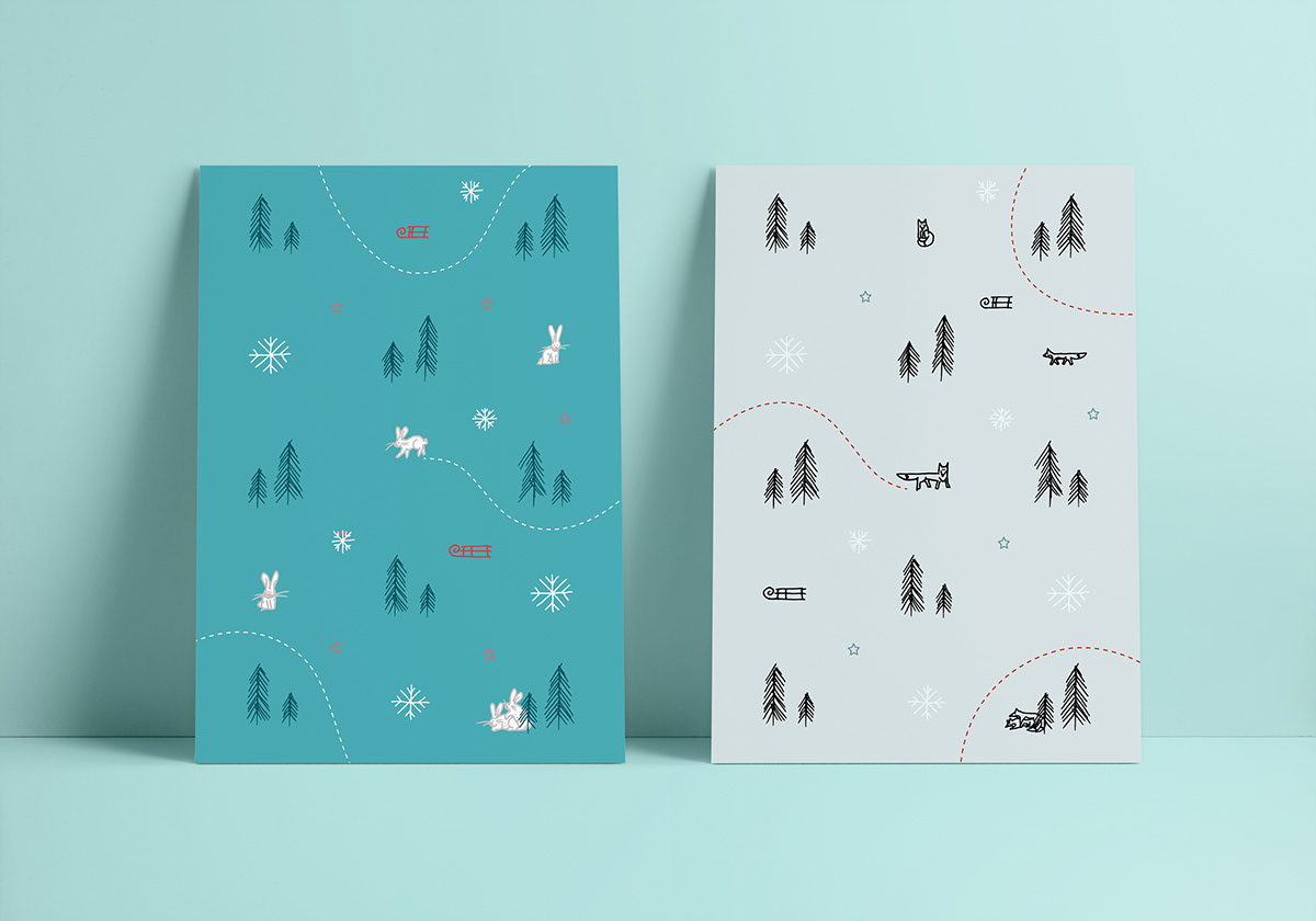 ILLUSTRATION  christmas cards graphic design  Nature animals Illustrator pen paper design winter