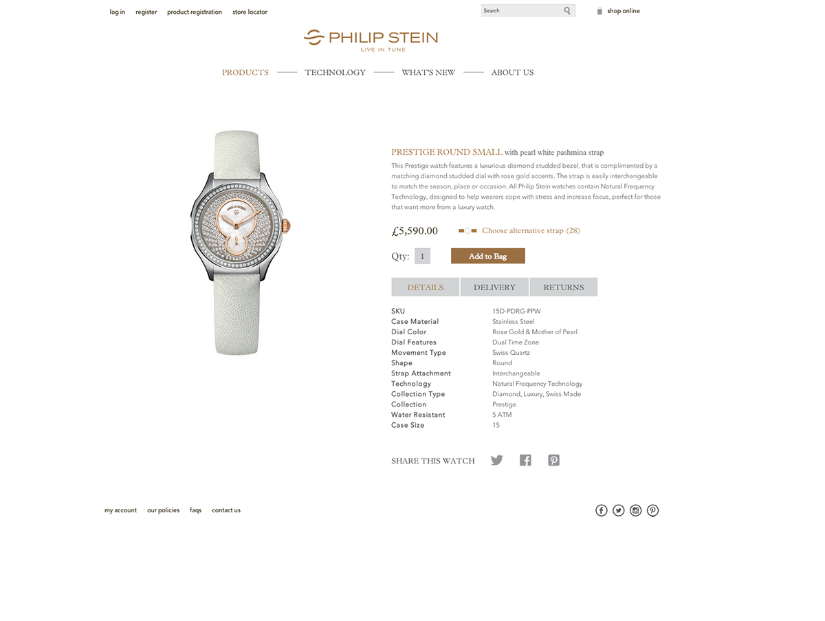 Website Philip Stein Web luxury Watches accessories bracelets timepieces Innovative