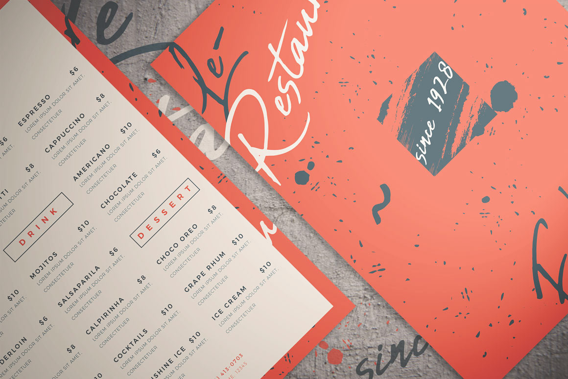 branding  cafe flyer gourmet grunge KMZVRLab menu red restaurant rock