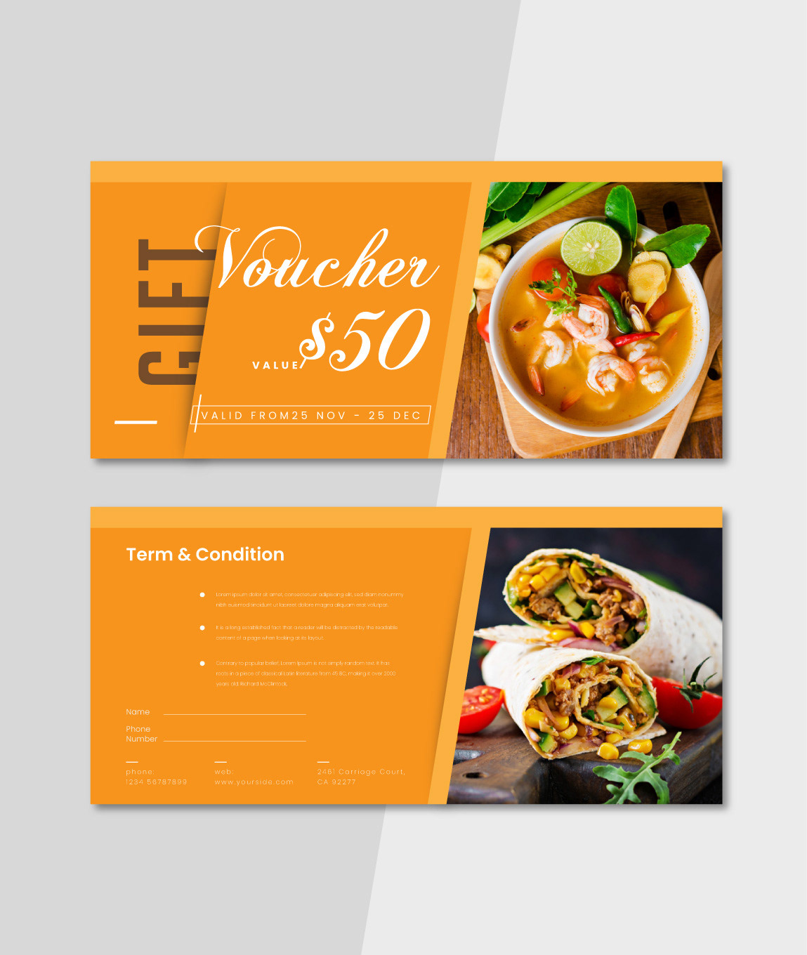 brand identity COUPON design discount Food  gift card restaurant simple gift card Voucher Design Voucher Template