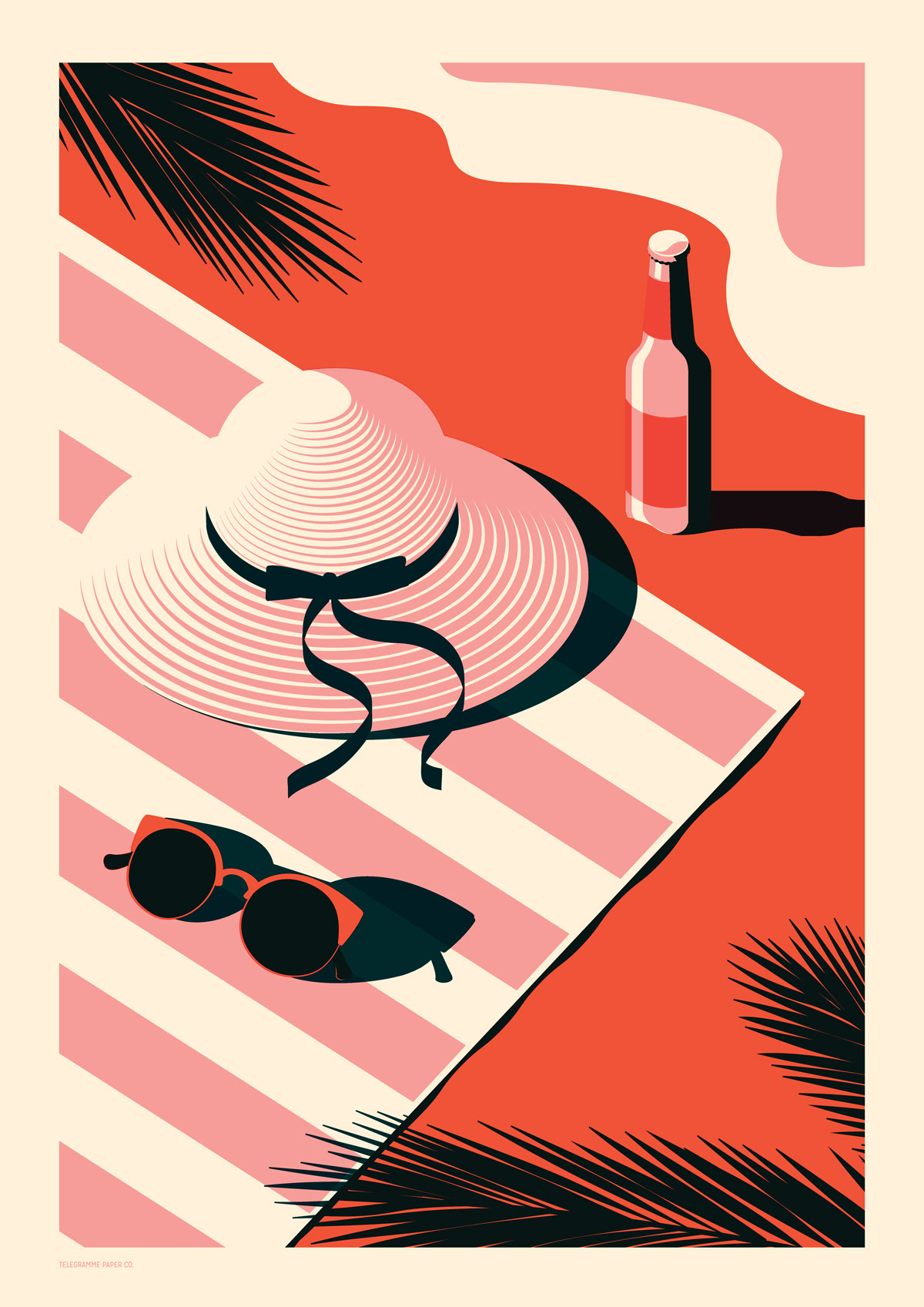 screenprint poster summer vector graphic illustration beach travel poster Tropical Isometric beer