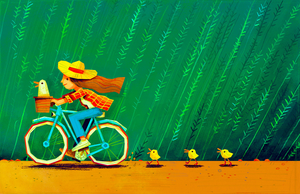 Bicycle Bike countryside cute Cycling ducks girl ILLUSTRATION  Nature personal art