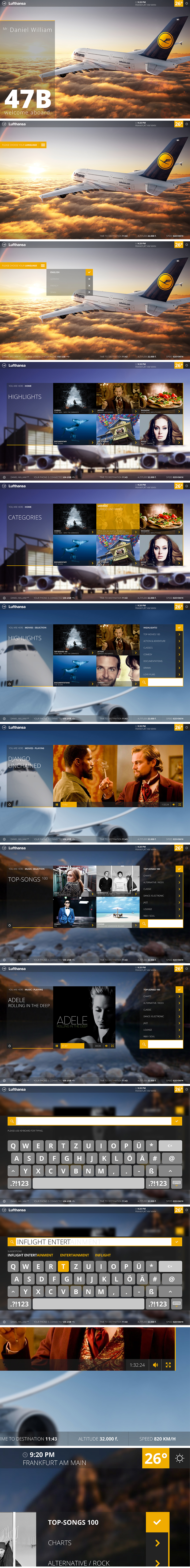 Lufthansa UI Entertainment system user interface visual Website Webdesign concept concept