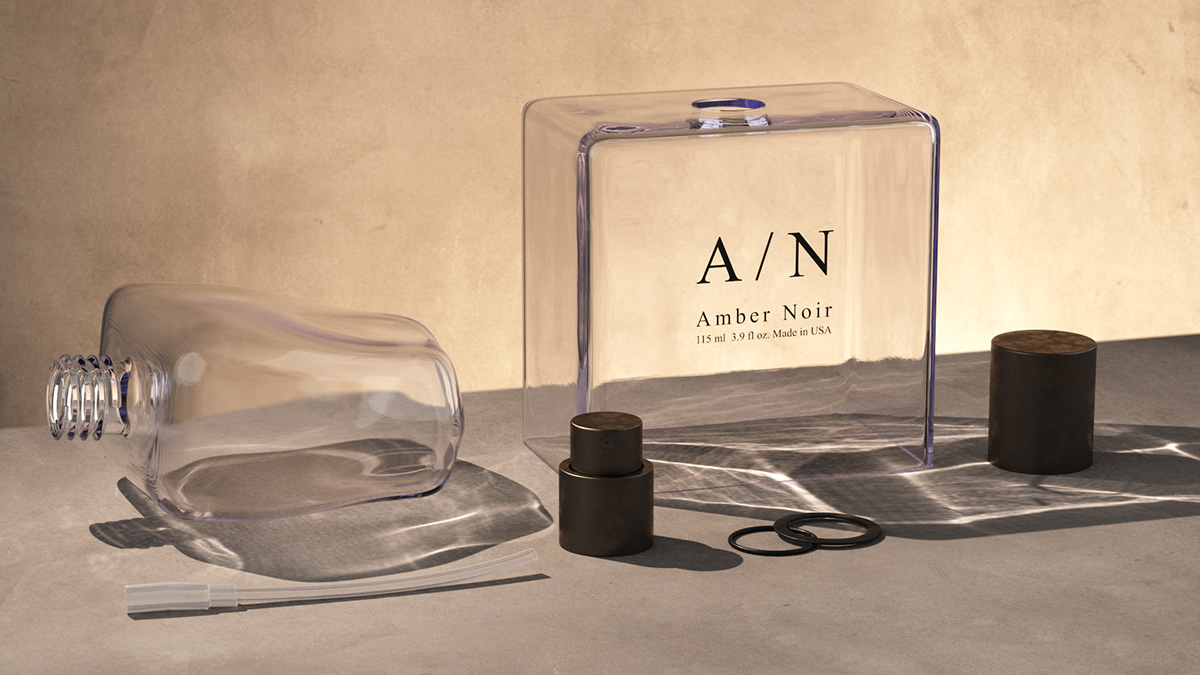 product design  cologne perfume scent CGI rendering caustics glass Packaging