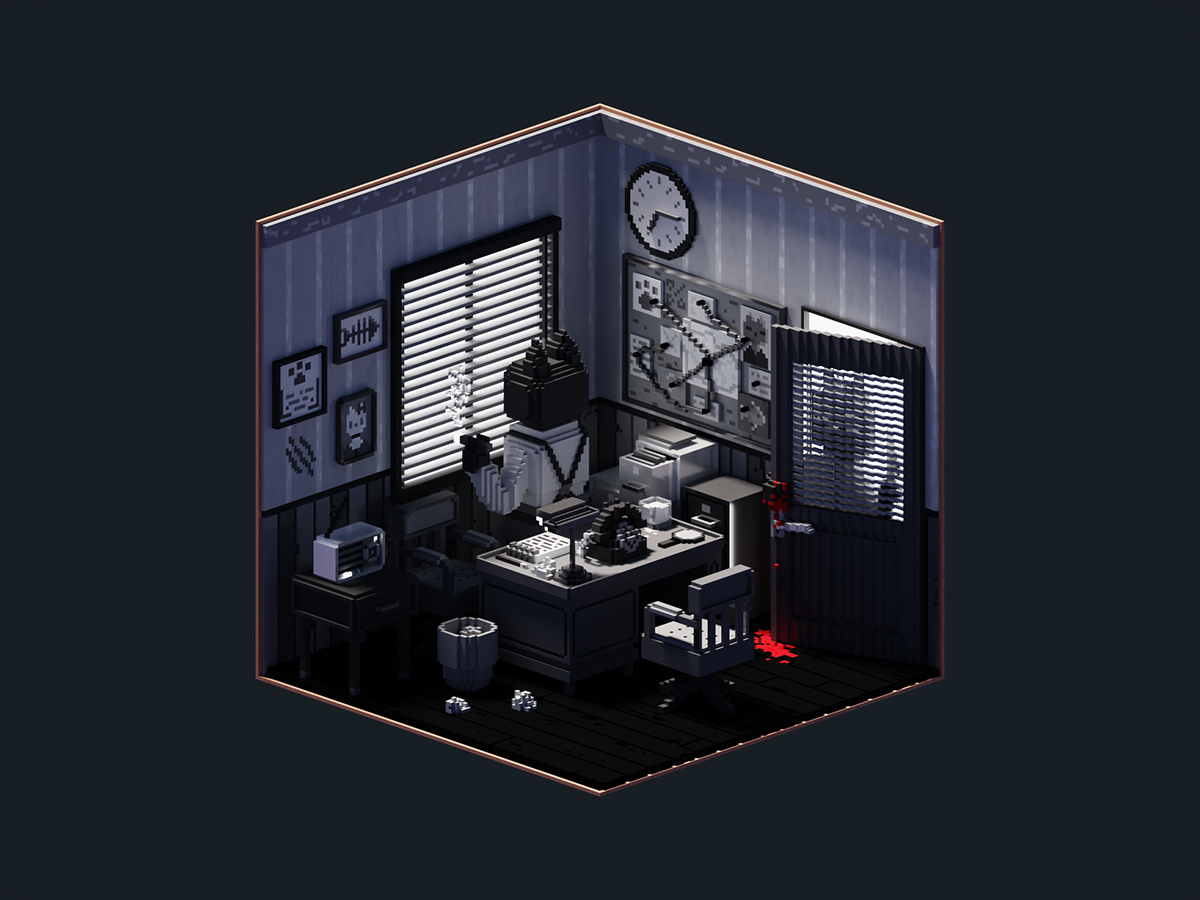 Voxel Room Noir Cat Detective Office