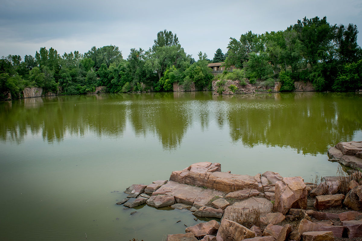 pond lake water rocks Granite green muddy