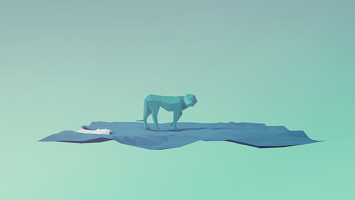 Low Poly low-poly 3D blue coyote animal